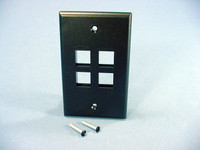 NEW Leviton Black Quickport 4-Port Flush Mount High Impact Fire-Retardant Plastic Wallplate Cover 1-Gang 41080-4EP