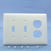 Hubbell White 3-Gang UNBREAKABLE Combination Duplex Receptacle Outlet Toggle Switch Plate Cover Mid-Size Wallplate NPJ28W