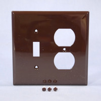 Cooper Brown Mid-Size UNBREAKABLE Toggle Switch Duplex Outlet Cover Wallplate PJ18B