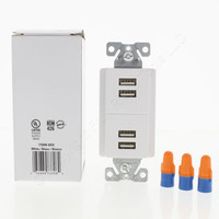 Cooper White USB Charging Station 4-Port Receptacle Outlet 2.5A 5VDC 7750W
