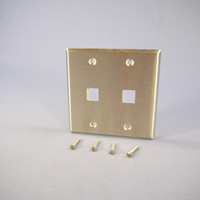 New Leviton STANDARD 2-Port 2-Gang Stainless Steel Quickport Wallplate 43080-2S2