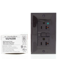 Cooper Brown Hospital Grade GFCI Duplex Straight Blade Receptacle Back & Side Wired 5-20R 20A 125V 2-Pole 3-Wire VGFH20B