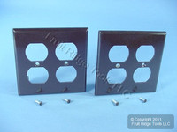 2 Leviton Brown 2-Gang Outlet Cover Duplex Receptacle Plastic Wallplates 85016