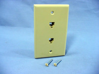 Leviton Ivory DUAL Phone Jack Flush Mount Wallplate 6P4C 625B3 Duplex 40944-I