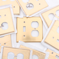 10 Leviton Satin Solid BRASS Switch Plate Receptacle Outlet Cover Wallplates Switchplate 81005
