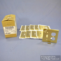 10 Leviton Satin Solid BRASS Switch Plate Receptacle Outlet Cover Wallplates Switchplate 81005