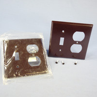 2 Eagle Brown 2-Gang Toggle Switch Receptacle Outlet Cover Thermoset Wallplate Switchplates 2138B