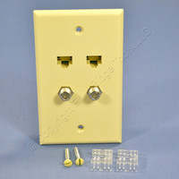 Leviton Ivory COMMERCIAL Data Jack Coaxial F-Connector 4-Port Nylon Thermoplastic Standard Wallplate Cat5e 5EA10-S4I