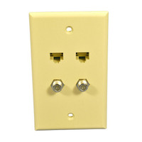 Leviton Ivory COMMERCIAL Data Jack Coaxial F-Connector 4-Port Nylon Thermoplastic Standard Wallplate Cat5e 5EA10-S4I