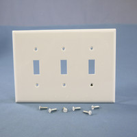 Cooper White 3-Gang Mid-Size UNBREAKABLE Nylon Toggle Switch Cover Wallplate PJ3W