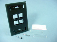 Leviton Black Quickport 1-Gang 4-Port Wallplate Cover with ID WIndow 42080-4ES