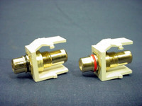PAIR Leviton Almond Quickport RCA Jacks Gold Stereo Audio w/Black & Red Stripe 40830-A