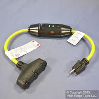 Woodhead Industrial Reset 2' In-Line GFCI Cord Tri-Tap Adapter 15A 15050-3TTM