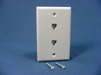 New Leviton White DUAL Phone Jack Wall Plate 6P4C 625B3 Duplex Telephone 40944-W