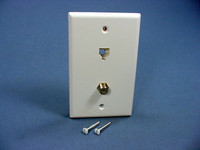 Leviton White Telephone F-Type Coax Cable CATV Video Phone Jack Wallplate Type 625D 40258-W