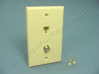 Leviton Ivory Phone Video Cable CATV Jack Coaxial Wall Plate 6P4C Type 625D 40959-I