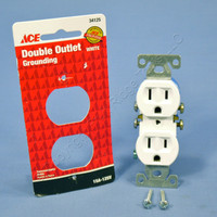White Residential Duplex Receptacle Outlet NEMA 5-15R 15A 125V Grounding 34125