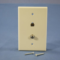 Cooper Almond 4-Wire Telephone Phone Jack Coaxial Cable Mid-Size Wallplate 3536-4A