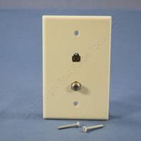Cooper Almond 4-Wire Telephone Phone Jack Coaxial Cable Mid-Size Wallplate 3536-4A