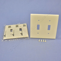 2 Cooper Light Almond Standard Size 2-Gang UNBREAKABLE Toggle Switch Plate Cover Wallplates 5139LA
