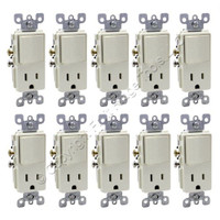 10 Leviton Almond Decora Single Pole Toggle Switch 5-15R 15A Receptacles 5625-A