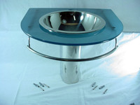 New Decolav Frosted Blue Tempered 12mm Glass Top Vanity w/ Stainless Sink Bowl