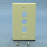 NEW Leviton Almond Quickport 3-Port Flush Mount High Impact Fire-Retardant Plastic Wallplate Cover 1-Gang 41080-3AP