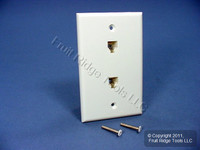Leviton White DUPLEX Phone Jack Wallplate 6-Wire Telephone C2676-W