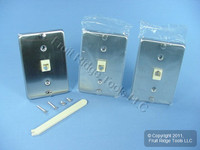 3 Leviton Stainless Steel Wall Phone Mounting Plates Telephone Jacks C0253-SS