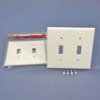 2 White 2Gang Plastic Thermoset Toggle Switch Cover Wallplate Switchplates 31591