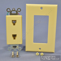 Leviton Ivory Decora DUAL Telephone Wallplate DUPLEX RJ11 RJ14 6P4C Jack C2447-I