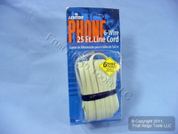 Leviton Ivory 25 Ft Flat Phone Cord Wire Telephone Line 6-Wire Modular C2685-25I