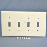 Cooper White 4-Gang Mid-Size UNBREAKABLE Nylon Toggle Switch Wallplate Cover PJ4W