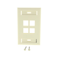 Leviton Almond Quickport 4-Port ID Window Flush Wallplate 1-Gang Cover High-Impact Plastic 42080-4AS
