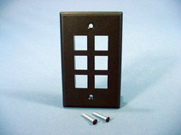 NEW Leviton Brown Quickport 6-Port Flush Mount High Impact Fire-Retardant Plastic Wallplate Cover 1-Gang 41080-6BP
