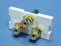 Leviton White 1-Unit MOS Wallplate 3-Port RCA Audio Video Jack Module 41292-3RW