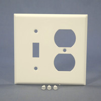 Mulberry White 2-Gang Painted Metal Combination Toggle Switch Duplex Receptacle Outlet Wallplate Cover Standard Size 86532