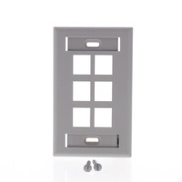 Leviton Gray 1-Gang Quickport 6-Port Data Plastic Wallplate ID Window 42080-6GS