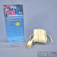 Leviton Ivory 25 Ft Extension Cord 6-Wire RJ14 RJ11 Phone Line C2606-25I