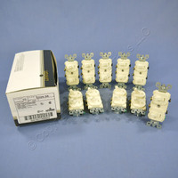 10 Leviton Almond Double Wall Light Switches Duplex Toggle 15A Single Pole 5224-2A