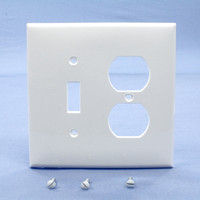 Leviton White Midway UNBREAKABLE Toggle Switch Duplex Outlet Cover Wallplate PJ18-W