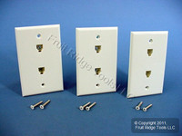 3 Leviton White DUPLEX Telephone Jack Flush Mount Wallplate Cover 6P4C C0254-W