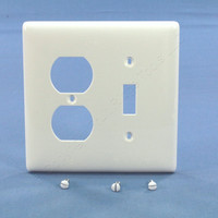 Hubbell White Mid-Size UNBREAKABLE Toggle Switch Duplex Outlet Wallplate NPJ18W