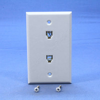 Leviton White Flush Mount DUPLEX Phone Jack Wall Plate Telephone 6P4C C0254-W