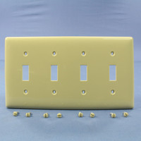 Hubbell Ivory UNBREAKABLE 4-Gang Toggle Switch Cover Nylon Wallplate Switchplate NP4I
