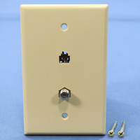 Cooper Ivory 4-Wire Telephone Phone Jack Coaxial Cable Mid-Size Wallplate 3536-4V
