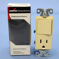 Cooper Ivory Combination Single Pole Decorator Rocker Wall Light Switch Receptacle Outlet NEMA 5-15R 15A 7730V