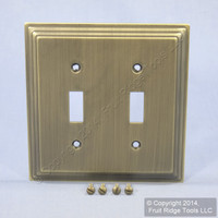 Leviton Brushed 2-Gang Oversized Stepped Brass Metal Switch Cover Wall Plate Switchplate 89609-STB