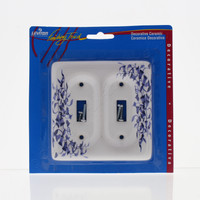 Leviton Blue Vine Pattern 2-Gang Porcelain Switch Cover Toggle Wall Plate 89509-BL