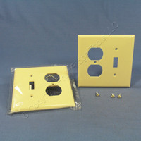 2 Cooper Mid-Size Ivory 2-Gang Combination Switch Receptacle Wallplate Outlet Covers 2038V